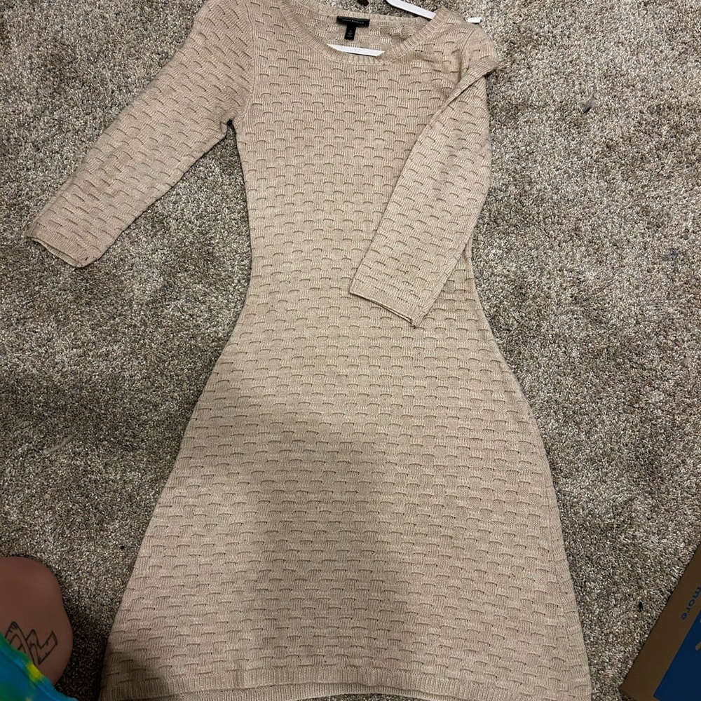 Allison Brittney Beige Long Sleeve Knit Dress